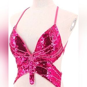 WOMAN SEQUINS PARTY TRENDY SPARKLY SLEEVELESS Y2K TOP SIZE X SMALL